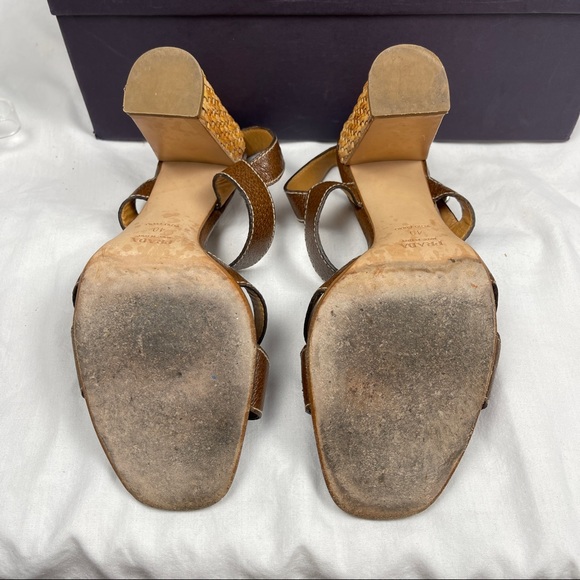 Prada Authentic Wicker Block Heel Ankle Strap Sandals - Picture 12 of 15